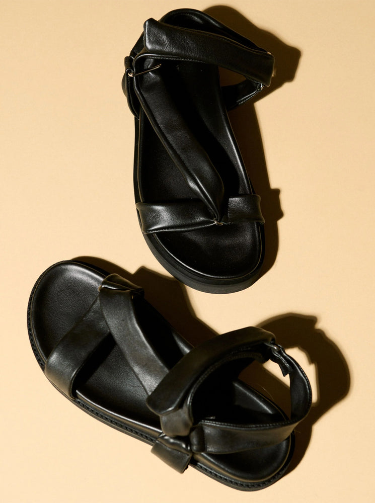 Cleo Platform Leather Sandal - Black Nappa