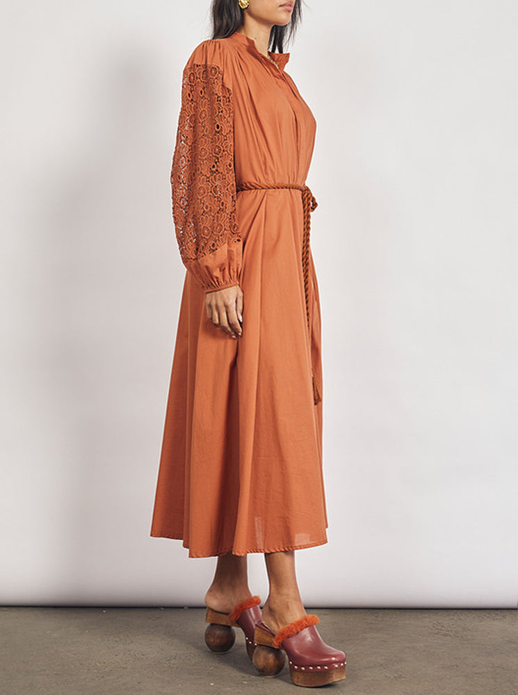 Crochet Detail Midi Dress - Rust