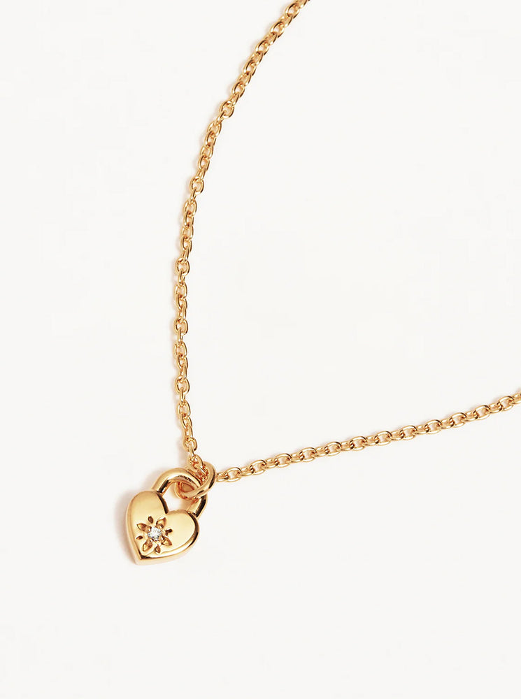 18k Gold Vermeil Crystal Lotus Heart Padlock Necklace