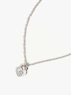 Sterling Silver Crystal Lotus Heart Padlock Necklace