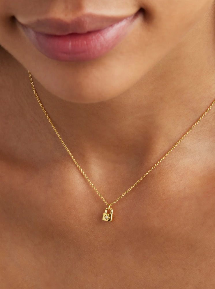 18k Gold Vermeil Crystal Lotus Padlock Necklace