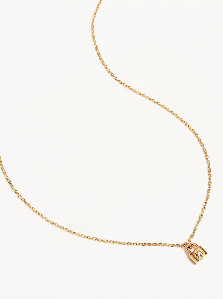 18k Gold Vermeil Crystal Lotus Padlock Necklace