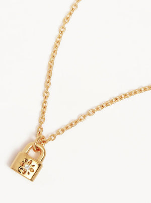 18k Gold Vermeil Crystal Lotus Padlock Necklace