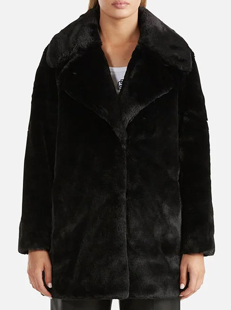 Minimalist Faux Fur Jacket - Black