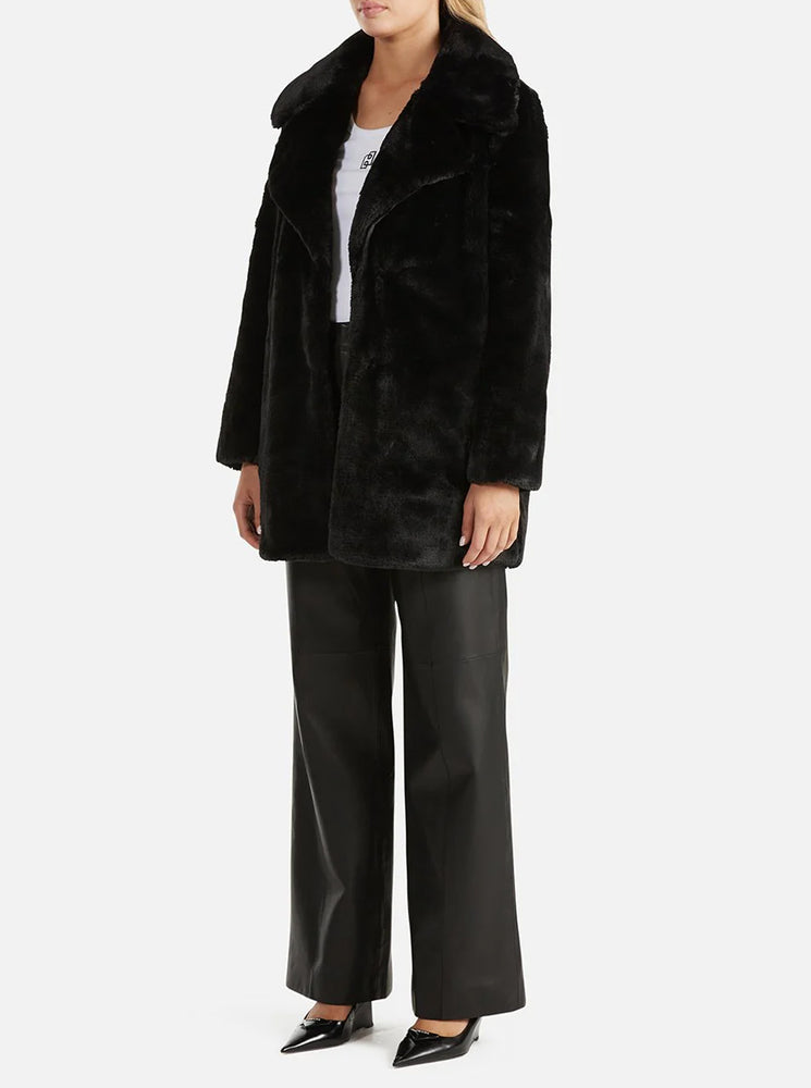 Minimalist Faux Fur Jacket - Black