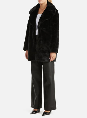 Minimalist Faux Fur Jacket - Black