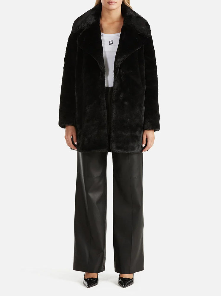 Minimalist Faux Fur Jacket - Black