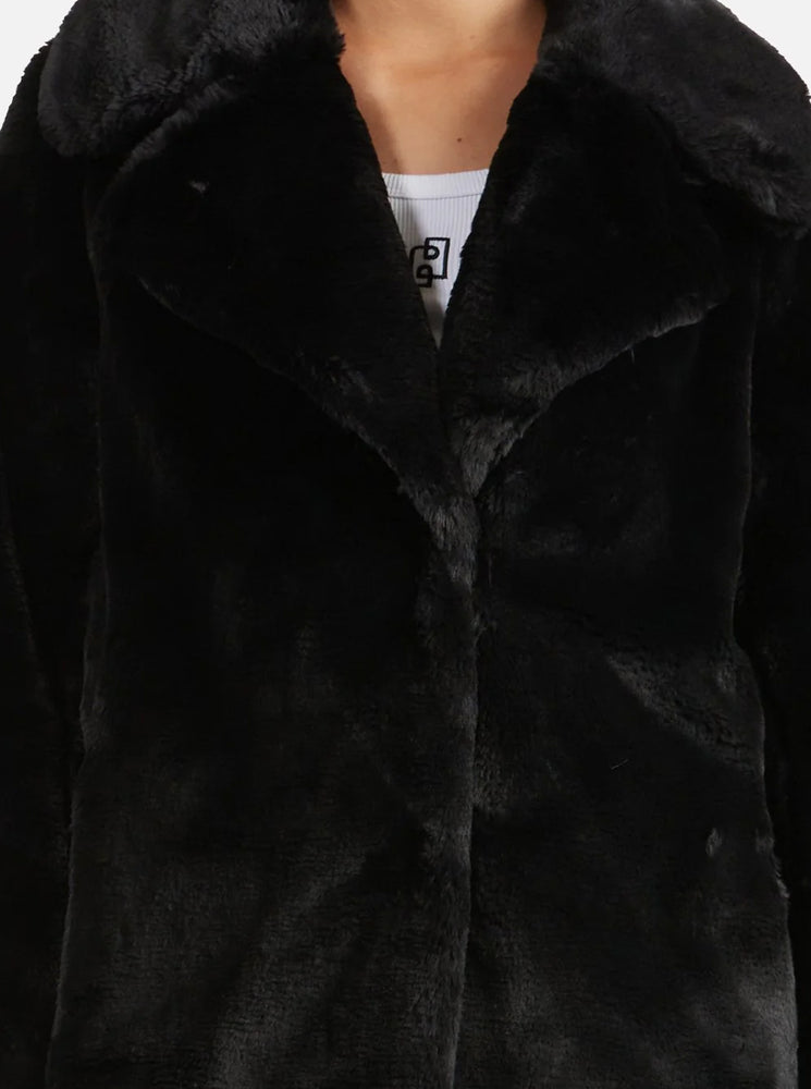 Minimalist Faux Fur Jacket - Black