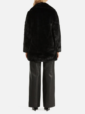 Minimalist Faux Fur Jacket - Black