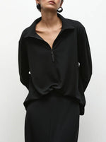 Powder Knit Zip Front Sweater - Black