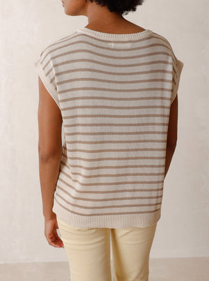 Knitted Striped Sweater - Beige