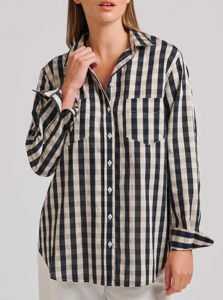 The Girlfriend Relaxed Shirt - French Navy Gingham