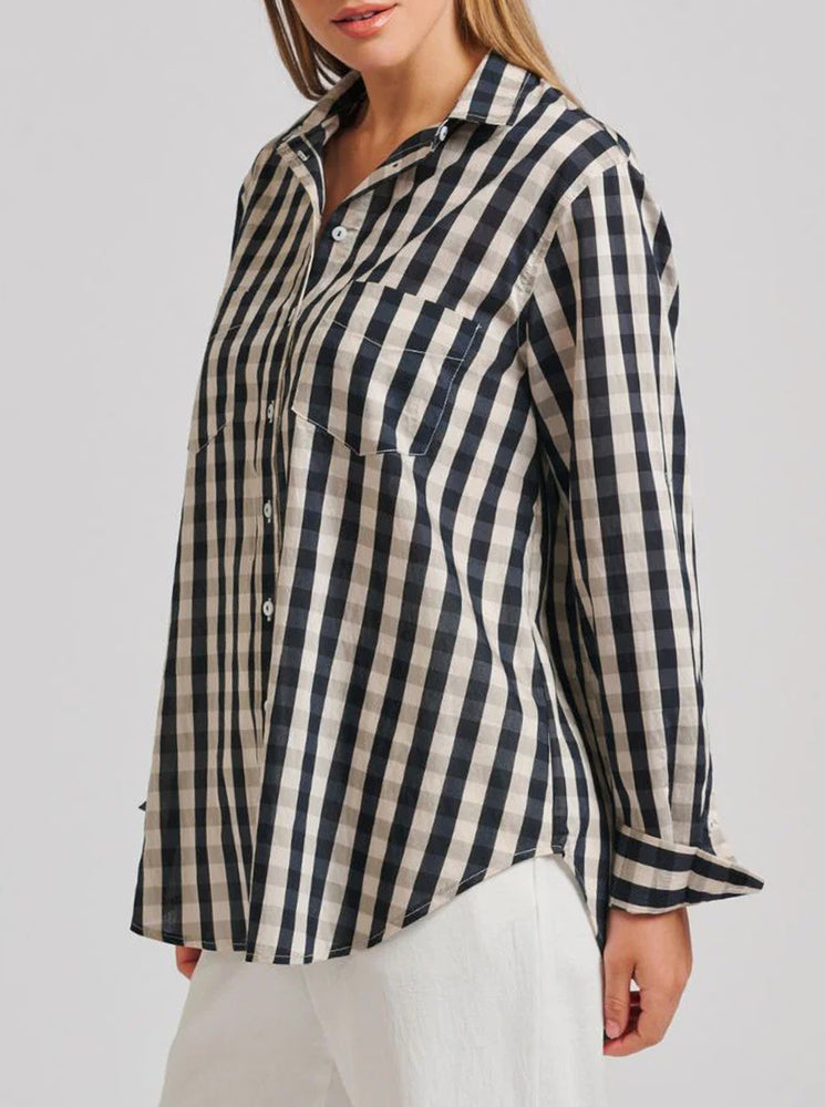 The Girlfriend Relaxed Shirt - French Navy Gingham