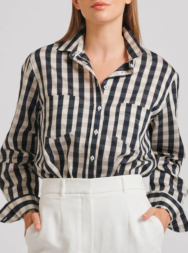 The Girlfriend Relaxed Shirt - French Navy Gingham