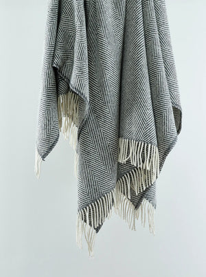 Heavy Donegal Throw - Grey Herringbone