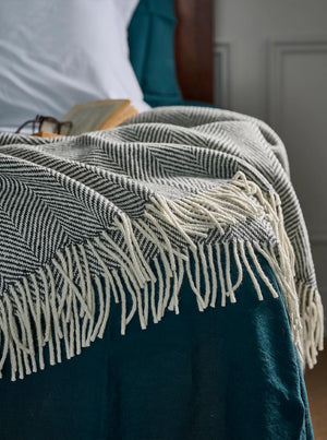 Heavy Donegal Throw - Grey Herringbone