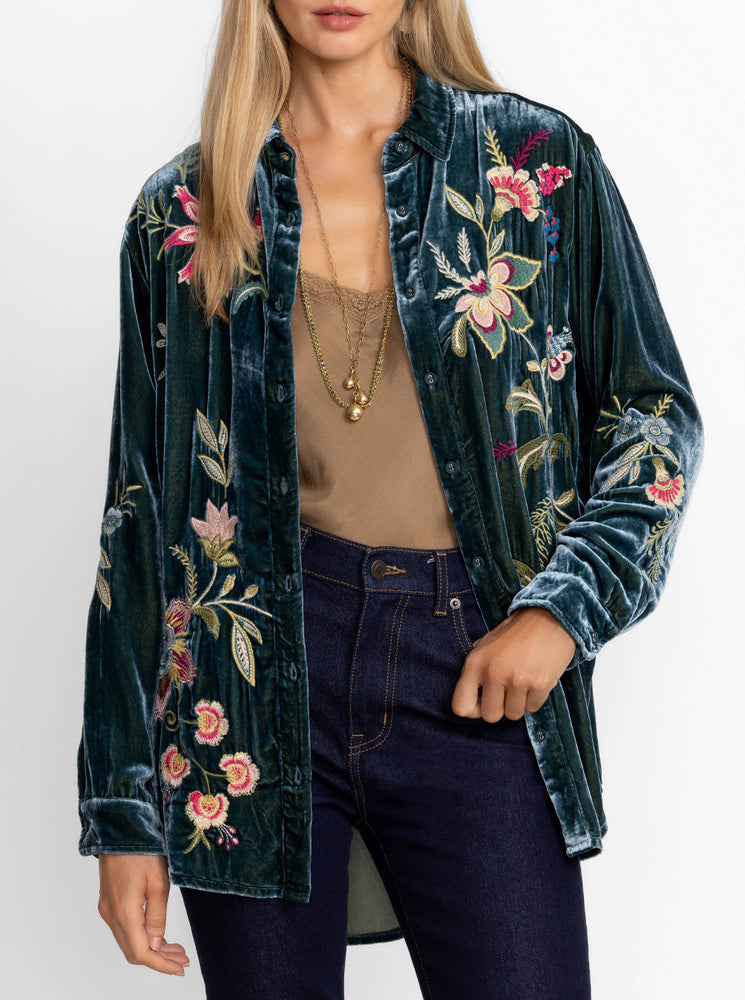 Velvet Oversized Shirt - Peacock