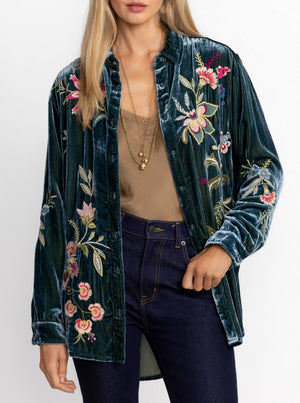 Velvet Oversized Shirt - Peacock