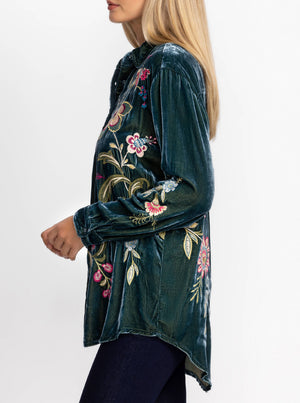 Velvet Oversized Shirt - Peacock