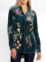 Velvet Oversized Shirt - Peacock