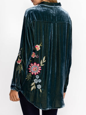 Velvet Oversized Shirt - Peacock