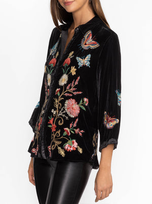 Velvet Kimono Sleeve Shirt - Black