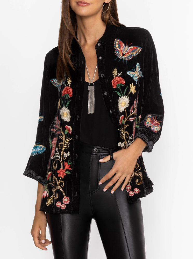 Velvet Kimono Sleeve Shirt - Black