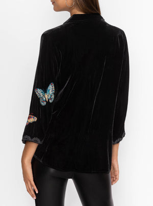 Velvet Kimono Sleeve Shirt - Black