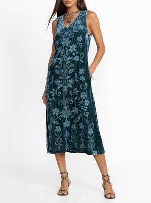 Velvet V-Neck Dress - Peacock