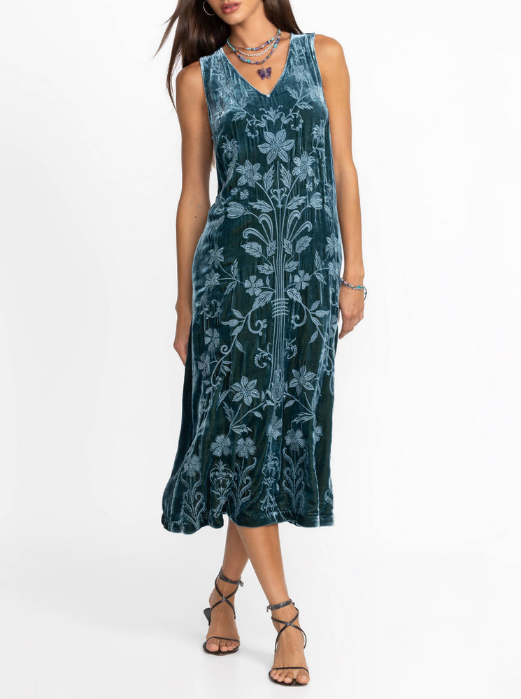 Velvet V-Neck Dress - Peacock