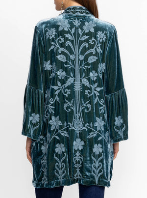 Velvet Ruffle Sleeve Kimono - Peacock