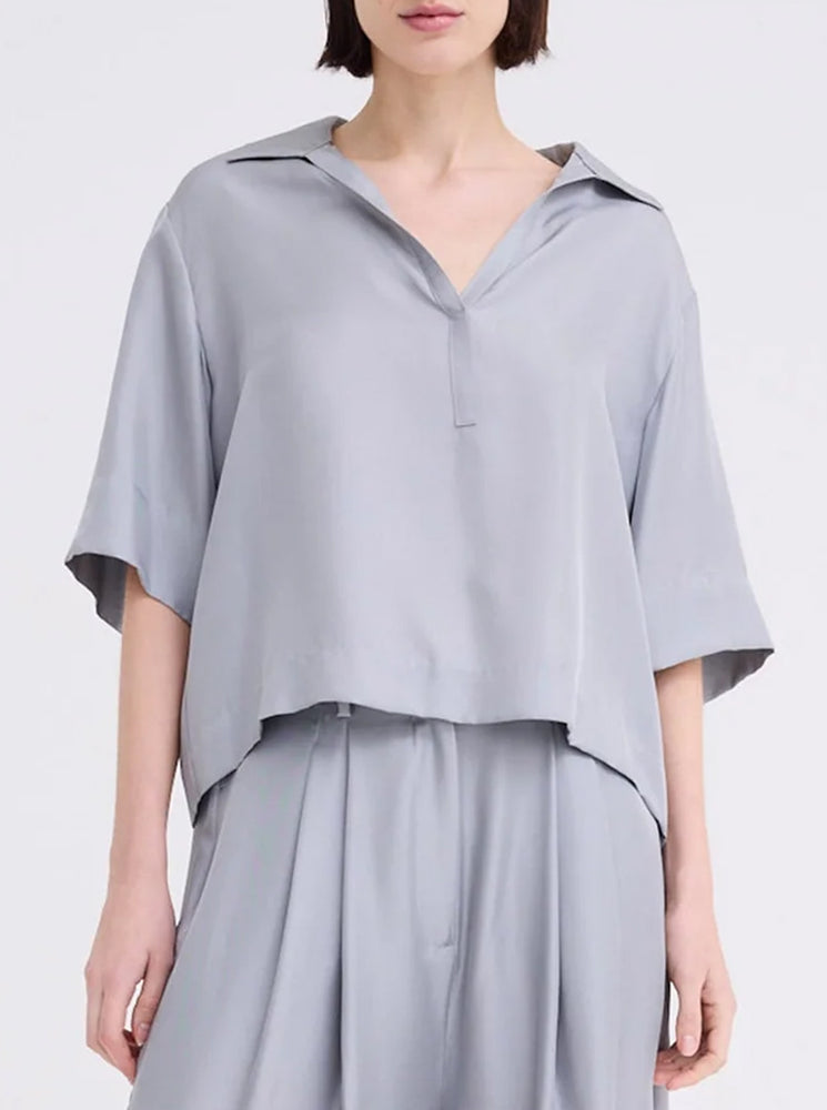 Blume Silk Twill Top - Oxide Grey