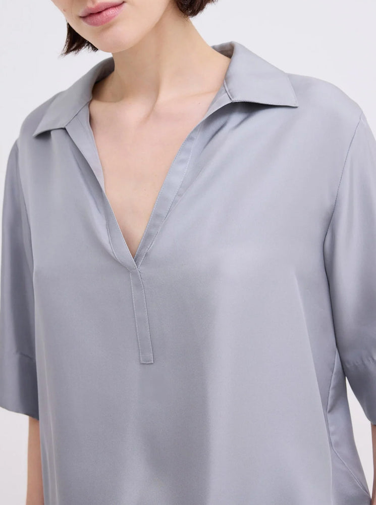 Blume Silk Twill Top - Oxide Grey