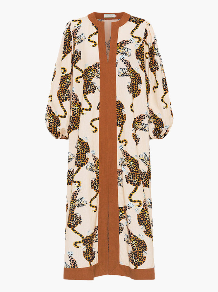 Lottie Leopard Kaftan Midi Dress - Ecru