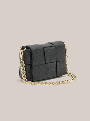 Margot Mini Black Leather Woven Bag