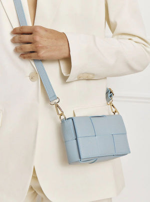 Margot Mini Powder Blue Leather Woven Bag