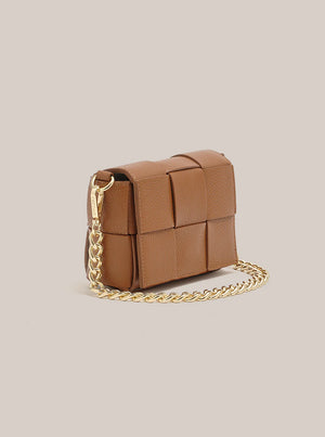 Margot Mini Tan Leather Woven Bag