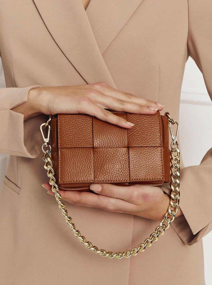 Margot Mini Tan Leather Woven Bag