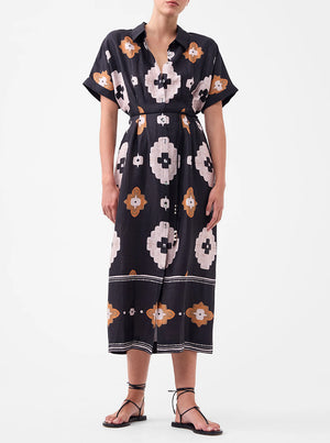 Navi Linen Shirt Dress - Print