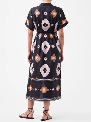 Navi Linen Shirt Dress - Print