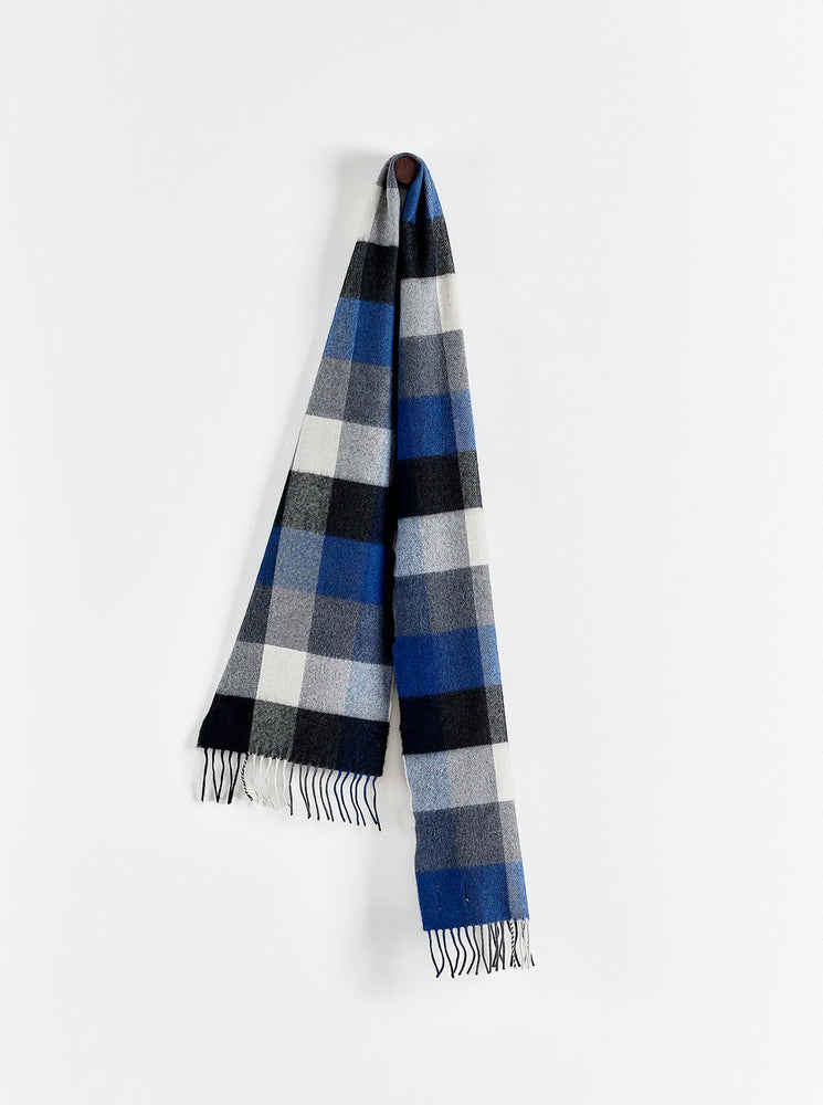 Navy & Grey Check Merino Scarf