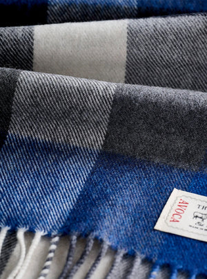 Navy & Grey Check Merino Scarf