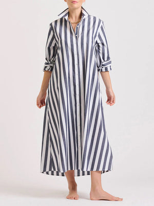 The Pippa Oversize Longline Dress - Navy Wide Stripe