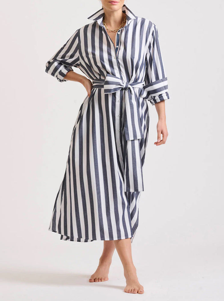 The Pippa Oversize Longline Dress - Navy Wide Stripe