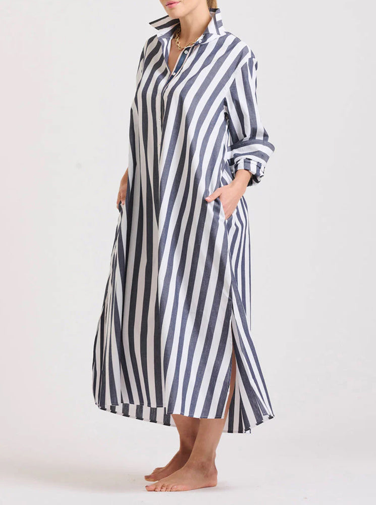 The Pippa Oversize Longline Dress - Navy Wide Stripe