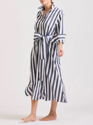 The Pippa Oversize Longline Dress - Navy Wide Stripe