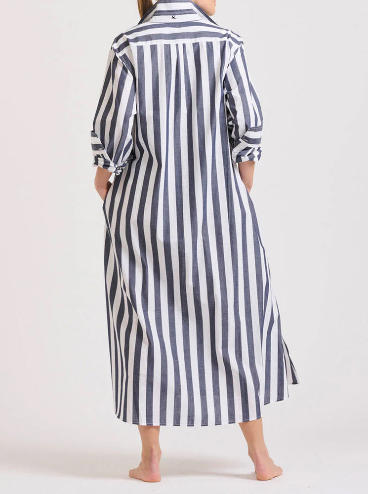 The Pippa Oversize Longline Dress - Navy Wide Stripe