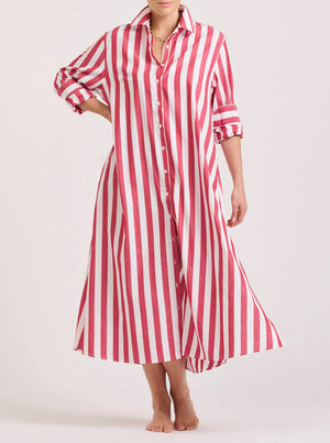 The Pippa Oversize Longline Dress - Red Wide Stripe