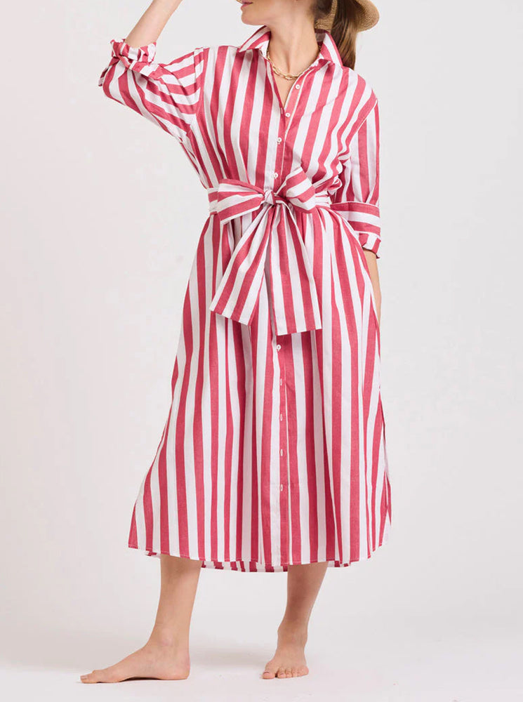 The Pippa Oversize Longline Dress - Red Wide Stripe