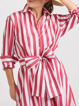 The Pippa Oversize Longline Dress - Red Wide Stripe